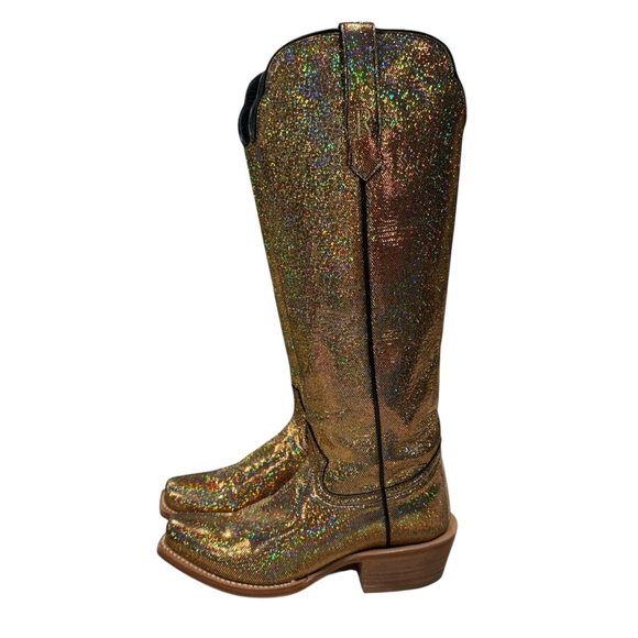 R Watson Disco Fever Gold Holographic Leather Western Boots Womens 7B - Picture 3 of 10